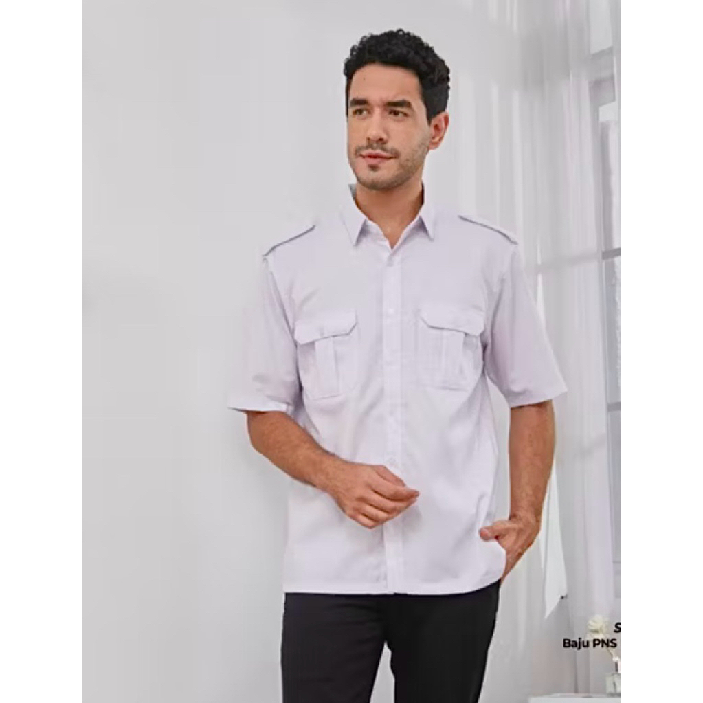PDH putih pendek / kemeja pendek kerja / kemeja pdl lapangan / hem pdh pendek saku dua / kemeja puti