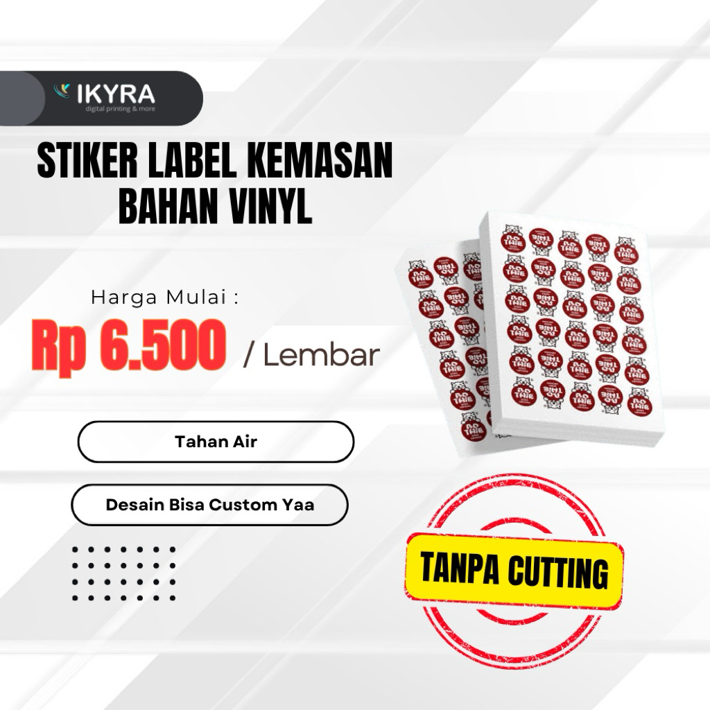 

Cetak Label Stiker Vinyl | Untuk Kemasan, Produk & Branding ( TANPA CUTTING )