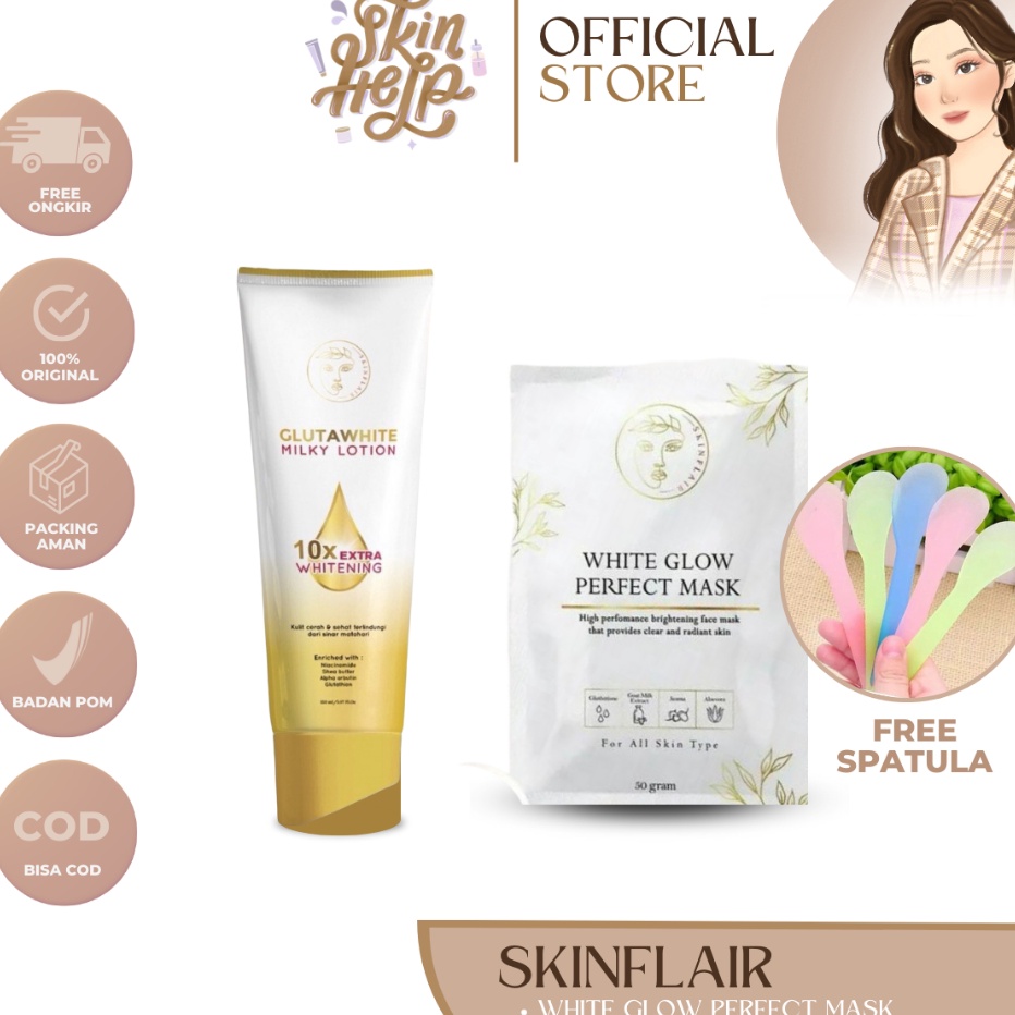 New  READY SKINFLAIR WHITE GLOW PERFECT MASK POWDER FREE SPATULA MASKER WHITENING GLOWING BY SKINFLA