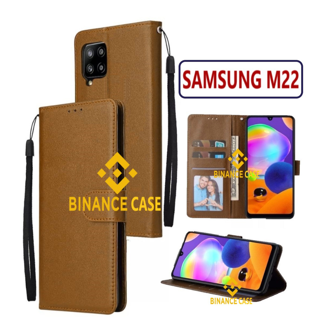 LEATHER FLIP CASE SAMSUNG M22 CASE KULIT FLIP WALLET LEATHER KULIT PREMIUM SARUNG BUKA TUTUP KESING 