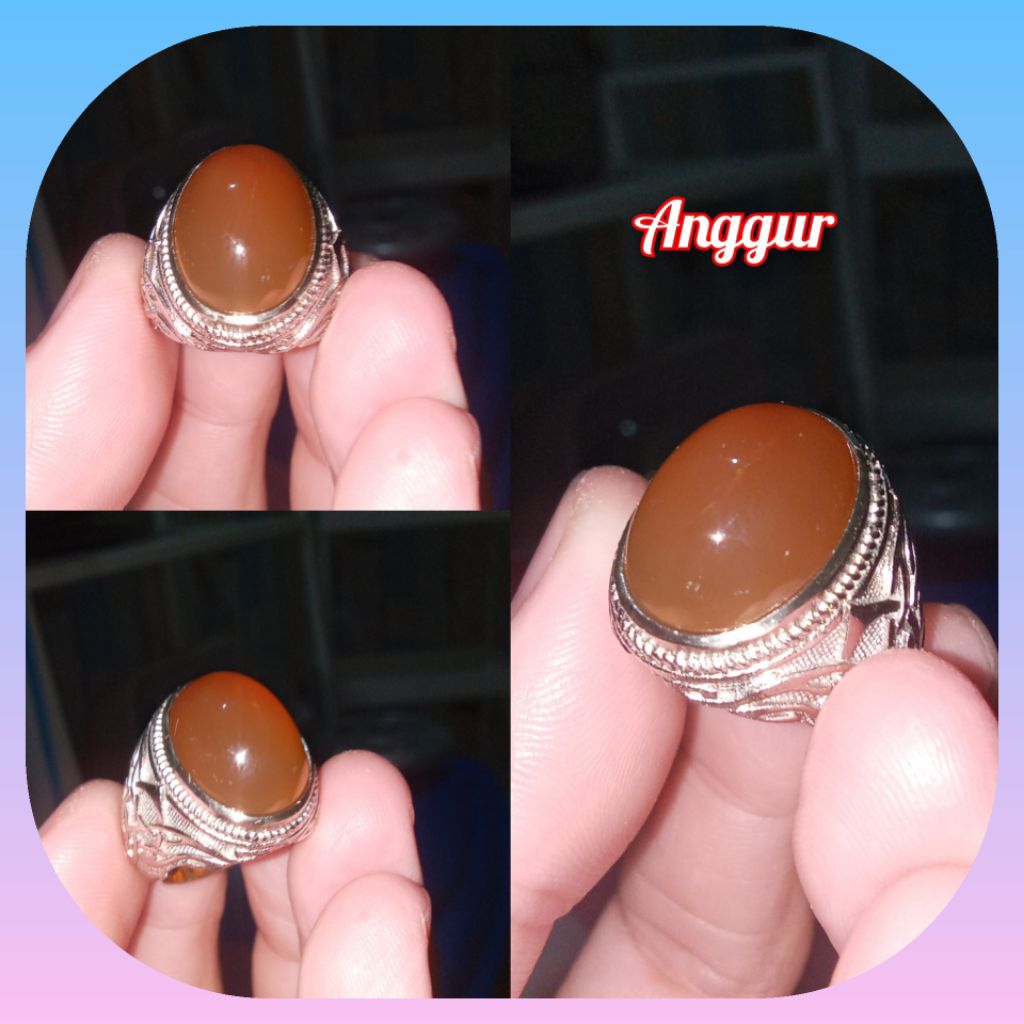 Cincin pria batu akik anggur top kinclong akik asli natural