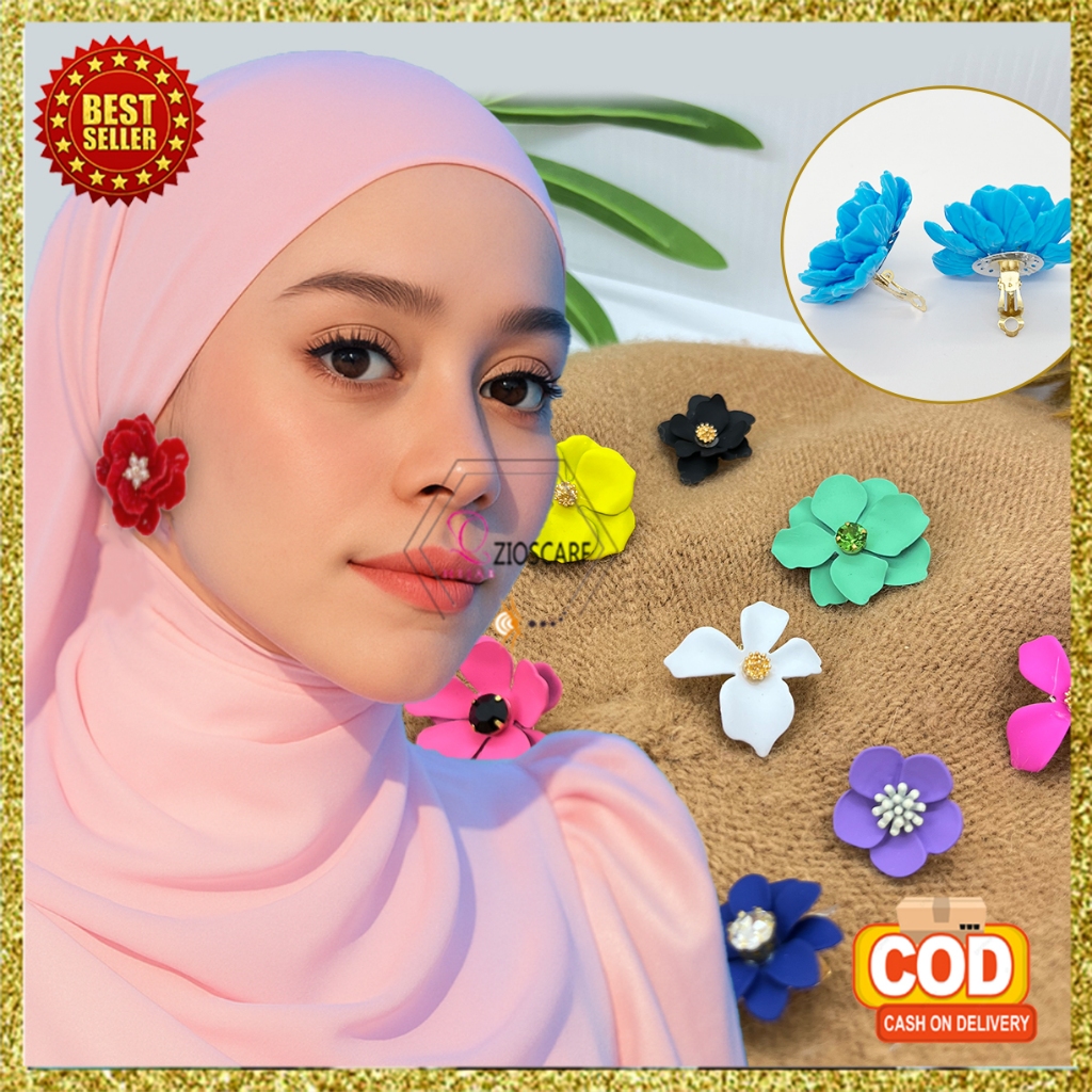 Anting Hijab Jepit Klip Model Bunga Mawar Hiasan Kerudung Gaya Korea Lucu Kekinian