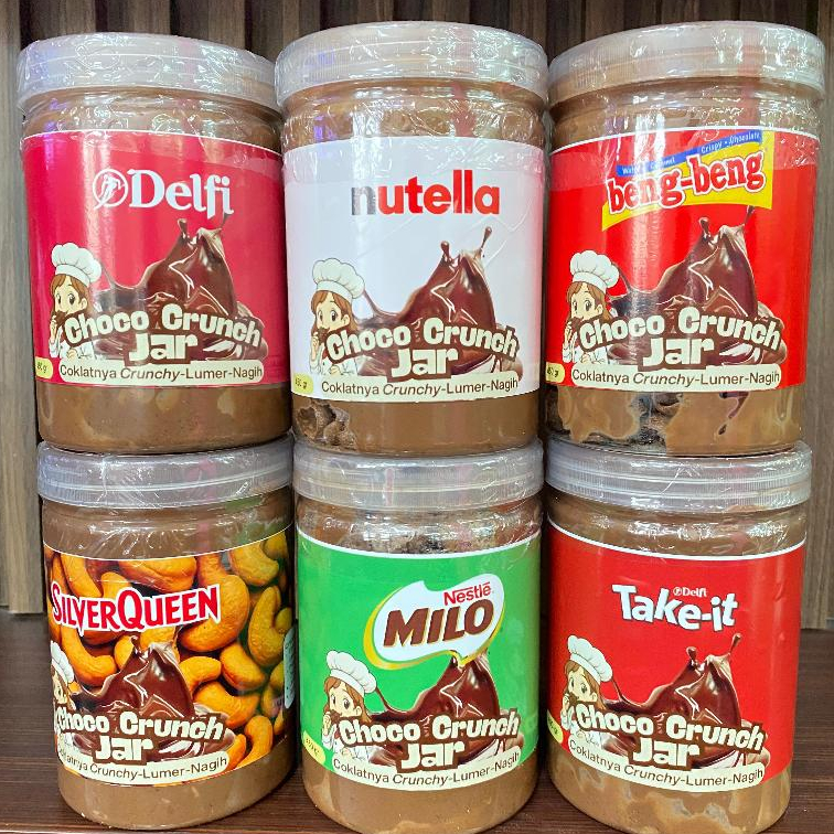 

Choco Jar Crunch 450 gram milo, takeit, silverqueen, nuttela, bengbeng, delfi