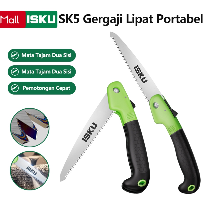 ISKU Gergaji Lipat Portabel Gerigi 3 Sisi 5X Tajam Cepat Potong Anti Slip&Macet Folding Saw Multifun