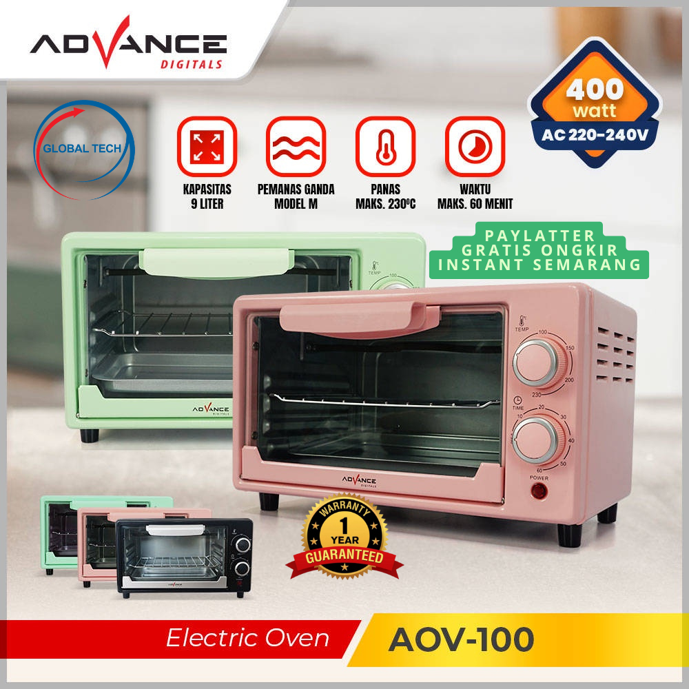 ADVANCE AOV-100 Oven Listrik 9 Liter | Oven Mini Serbaguna Panggang Kue Roti | Hemat Listrik 100% OR