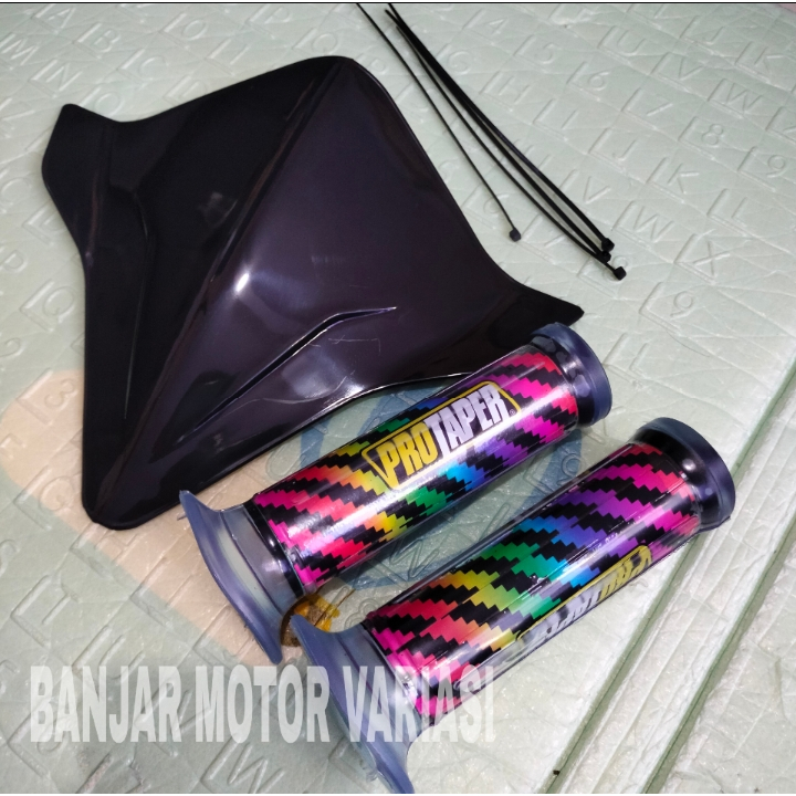 BANJAR MOTOR PAKET GRIP KARBON PELANGI + VISOR SEPEDA BMX HITAM - TAMENG SEPEDA BMX - VISOR SEPEDA A