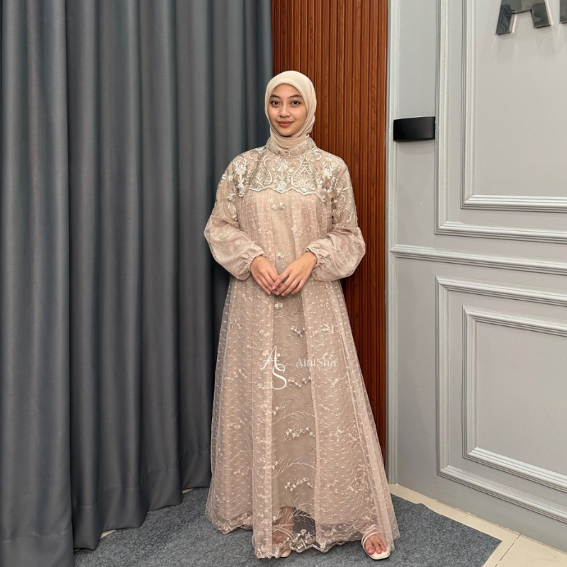 Gamis berukat tile andini mewah Pesta Muslim Dress wanita Dewasa