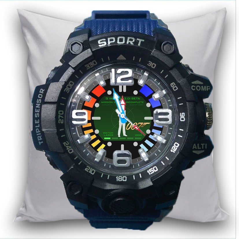 Jam Tangan GOLDEN EYES 007 JAMES BOND port Analog Quartz Keren Terbaru Hitam Tali Abu Biru 01