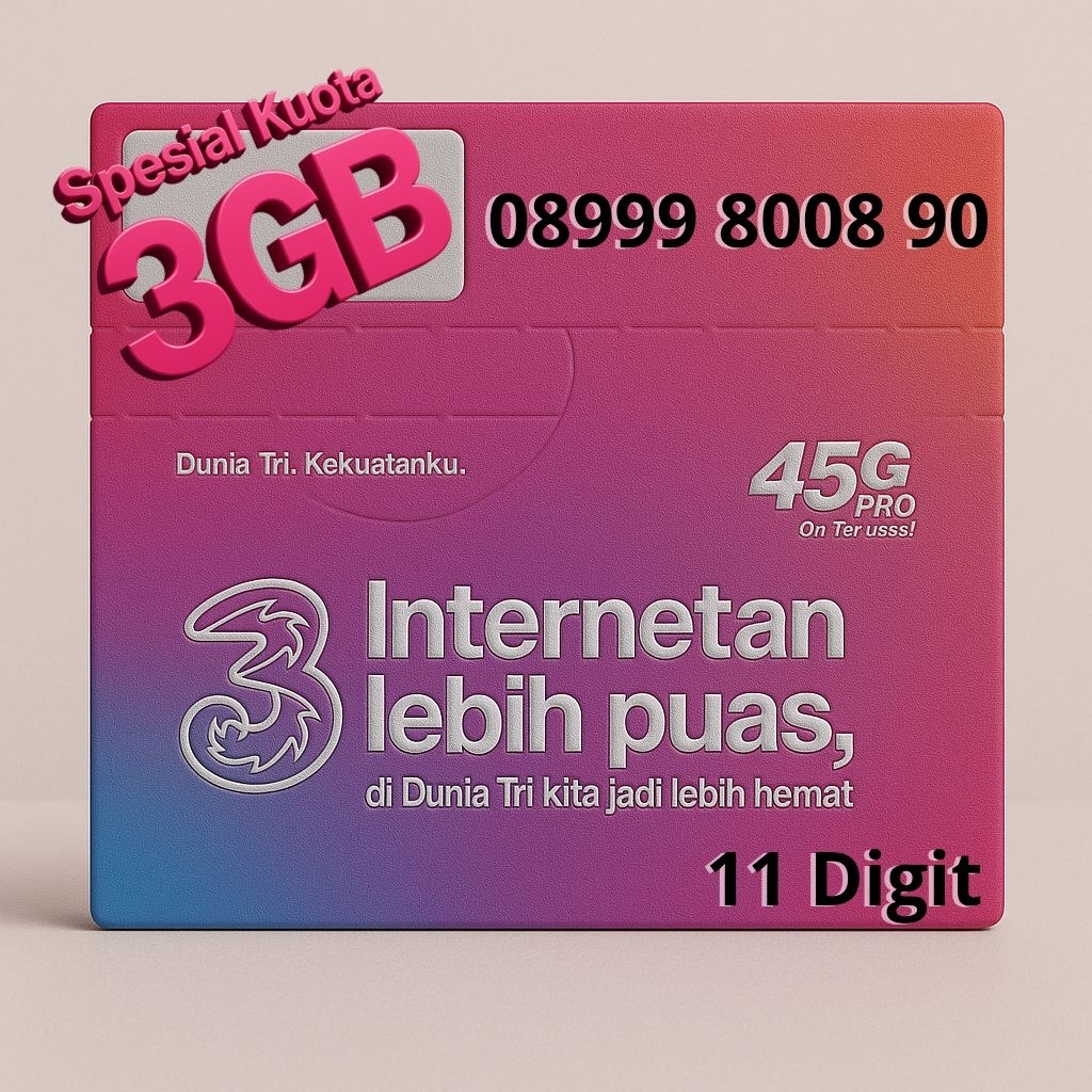 Nomor Cantik TRI 3Varian SUPER 11Digit Quota 3GB
