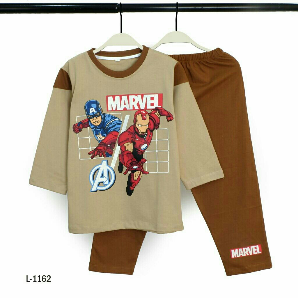 Setelan Panjang Anak Cowok Motif Marvel Size 4 - 12Tahun / Baju Tidur Anak Motif / Baju Panjang Hari