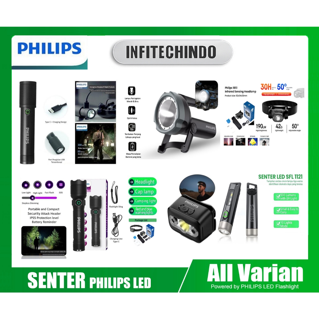 Philips Senter LED Flashlight Senter Led Super Terang Mini Portable Original