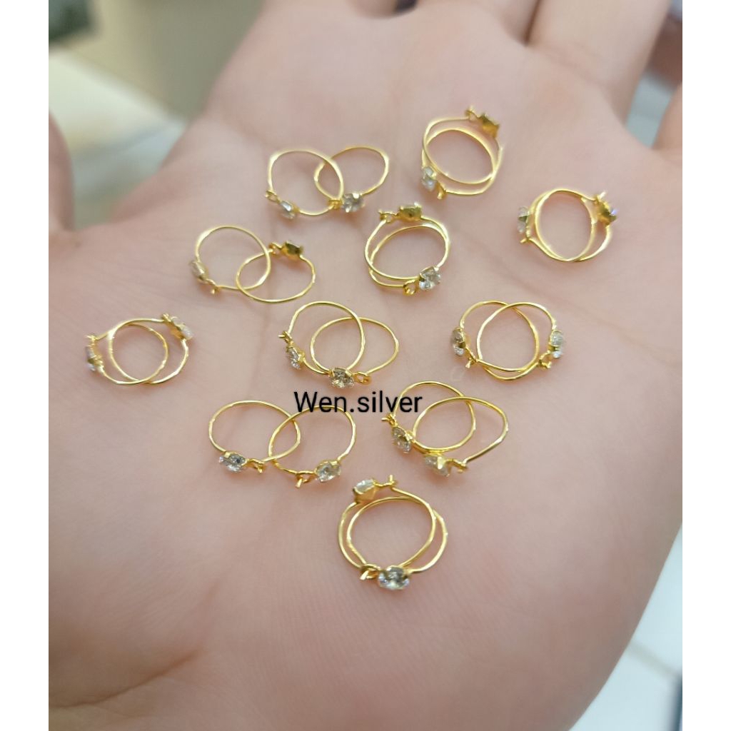 ANTING KENIP BAYI PERMATA PUTIH PERAK 925 ASLI LAPIS EMAS