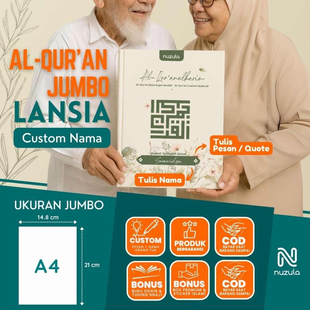 Al Quran Nuzula Jumbo Lansia Custom Tulis Nama Huruf Besar - Kado Hadiah Hampers Orang Tua