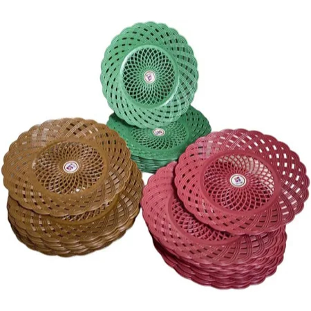 Piring Rotan Plastik Lusinan 1 lusin isi 12 pcs Alas Piring Plastik - Piring Rotan