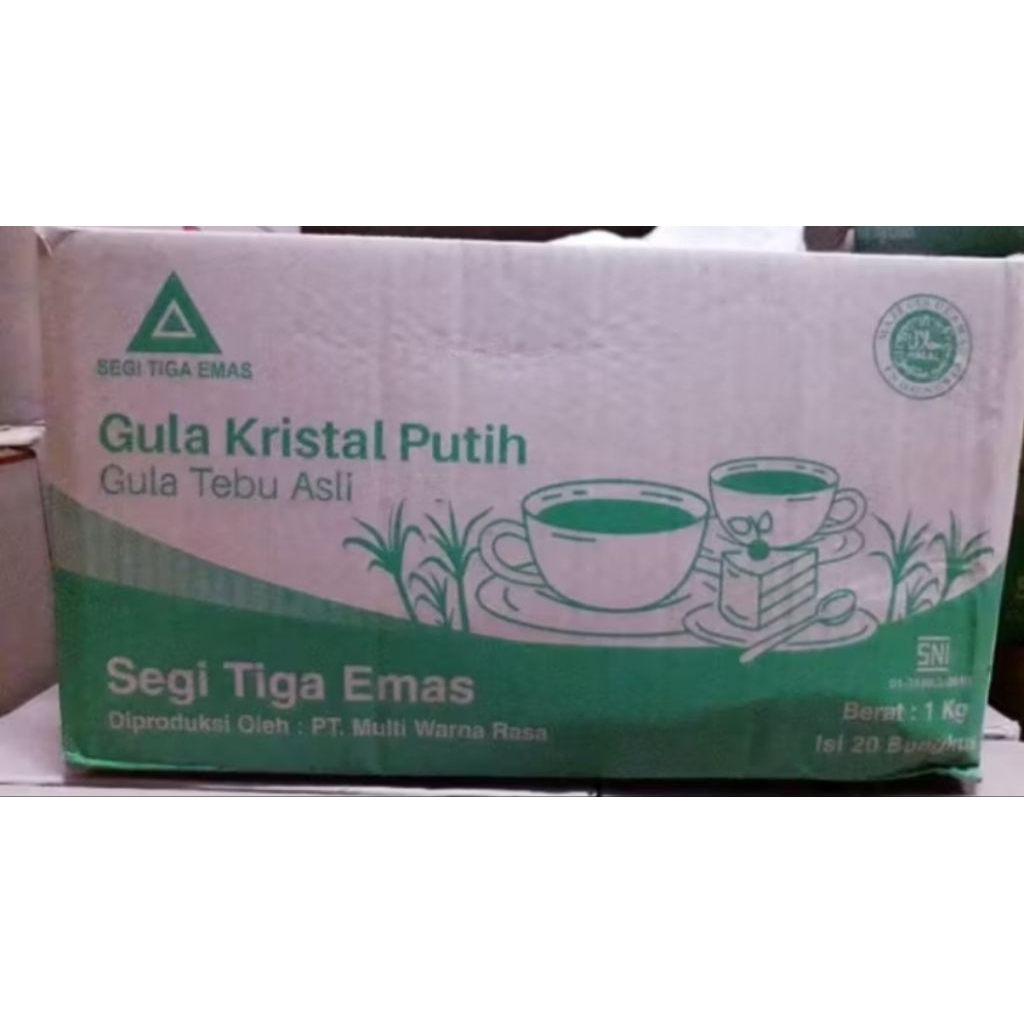 

Gula Kristal Putih Segi Tiga Emas 1 Dus isi 20 Bungkus @1kg