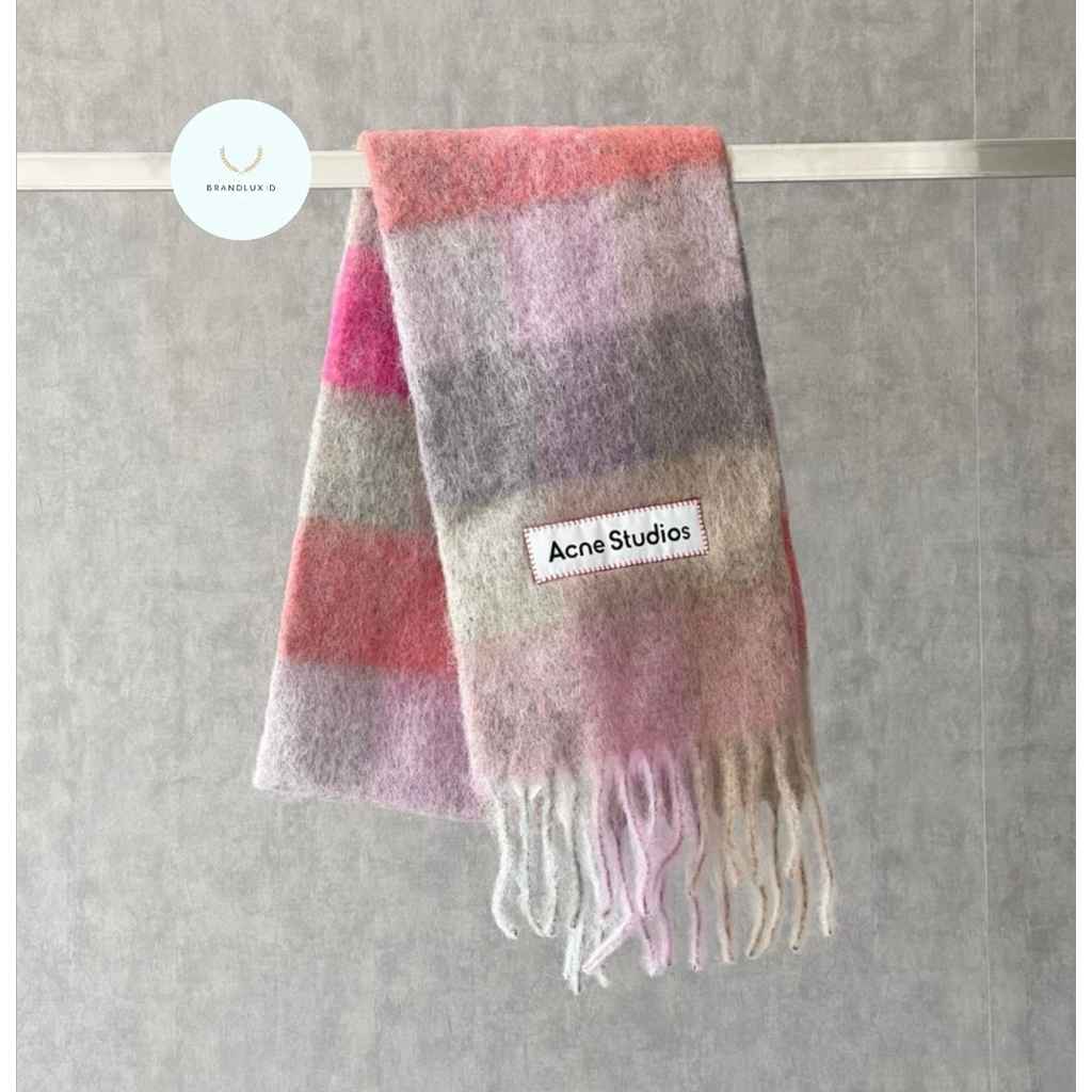 Acne Studios Checked Mohair Scarf Fuchsia/Lilac/Pink