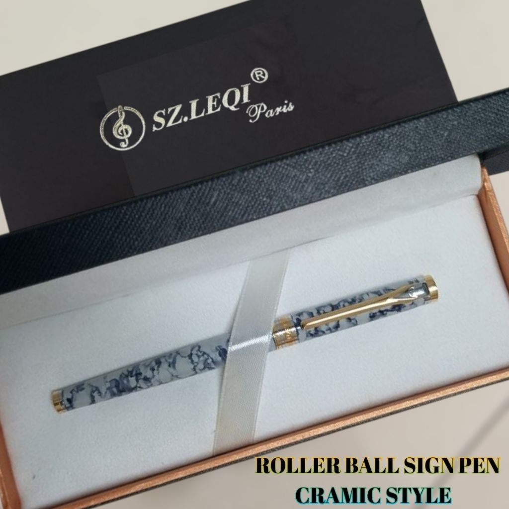 

Ballpoint Mewah Luxury Pulpen SZ.LEQI PARIS Marble White Cramic Roller Ball Sign Pen Lengkap Dengan Box Exlusive
