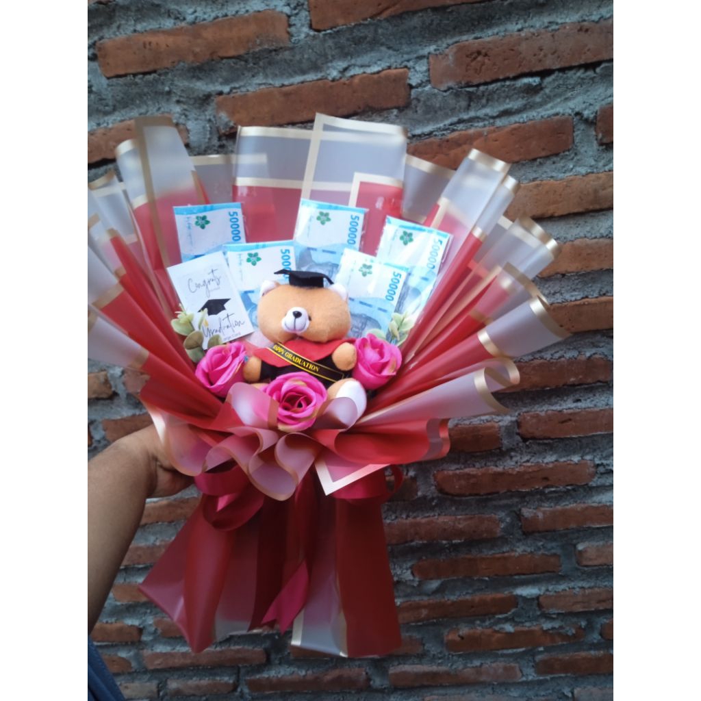 Buket Boneka uang, buket wisuda, buket boneka wisuda