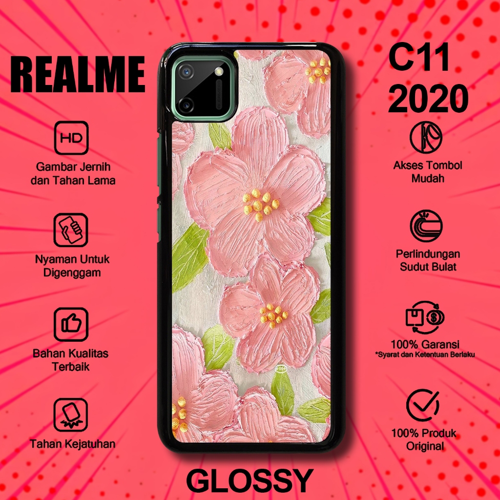 Glossy Case Hp Realme C11 2020 Motif BUNGA ART Casing Hp Untuk Realme Cover Kesing Hardcase Softcase
