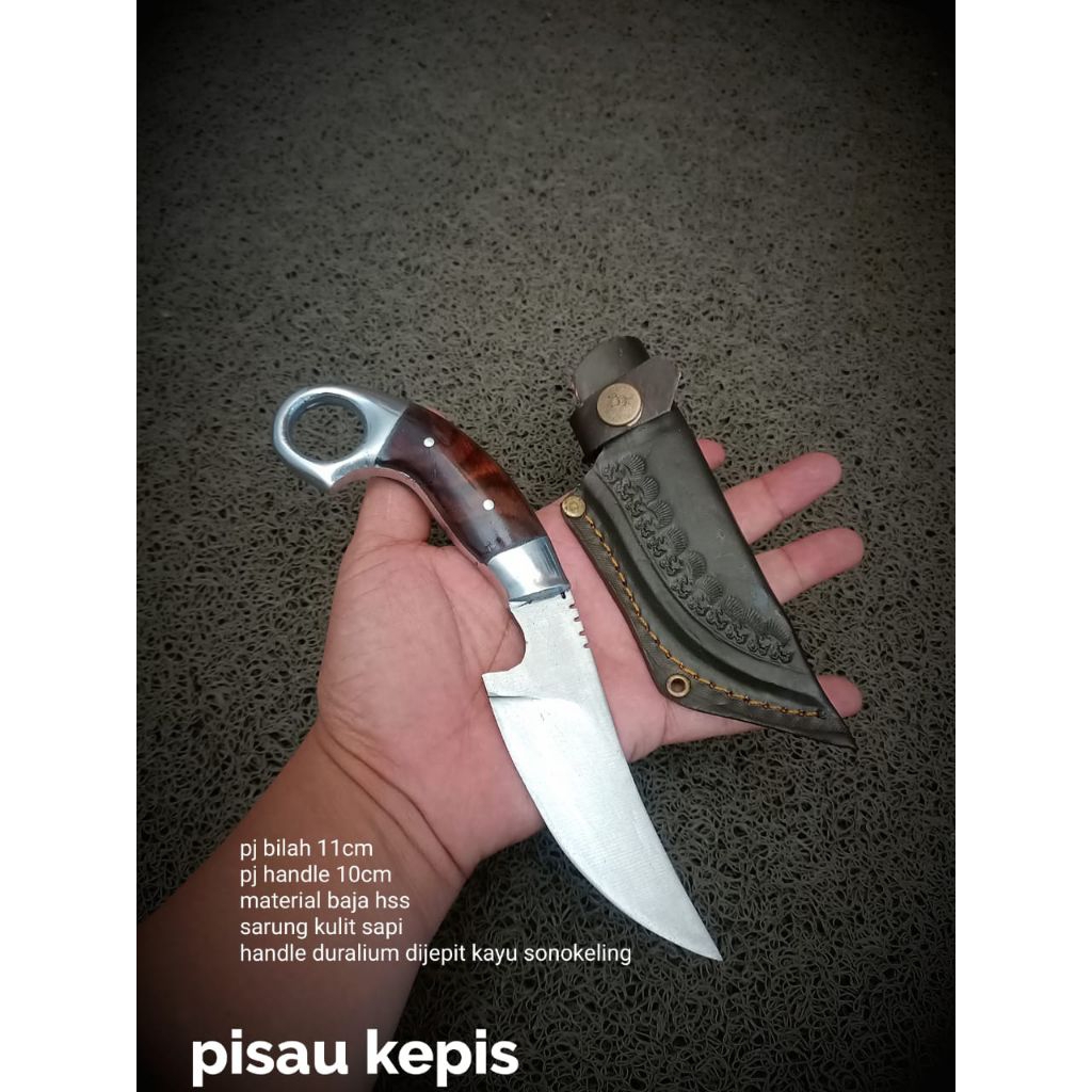 pisau skiner bushcraft hss sarung kulit