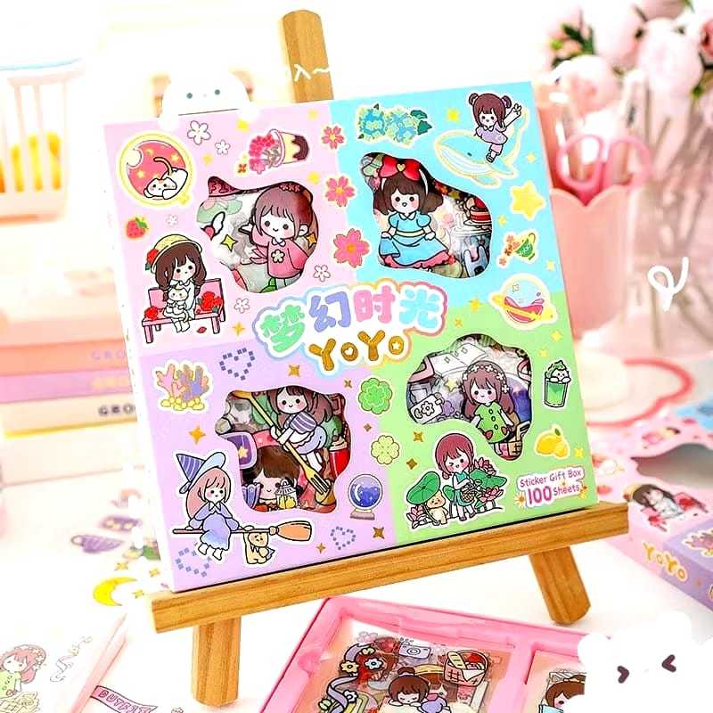 

Veiso_Stiker Yoyo Box Mix DIY Aestetic Isi 100Pcs| Stiker Cutting Transparan