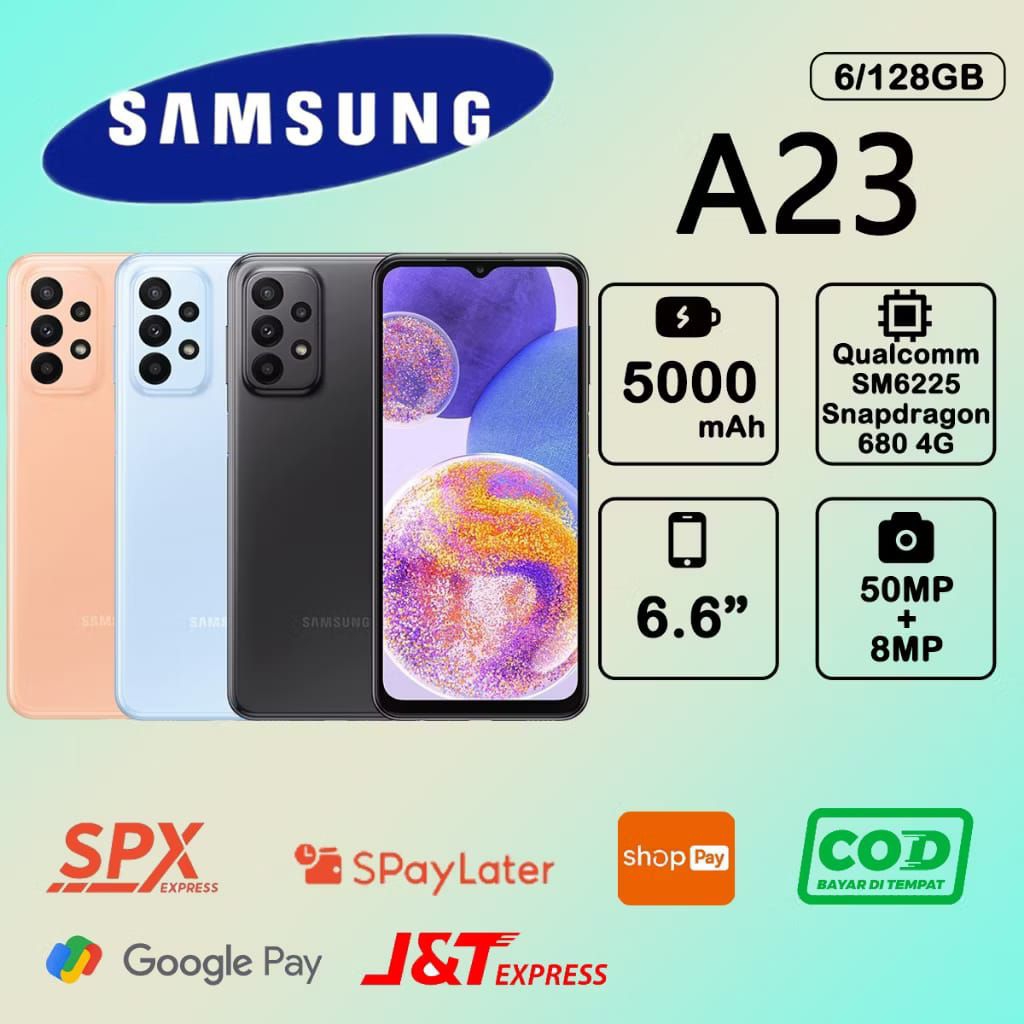 Hp Samsung Galazy A23 RAM 6/128GB 4G LTE 6.6 inch 50Mp+8Mp Smatphone Dual Sim Handphone indonesia