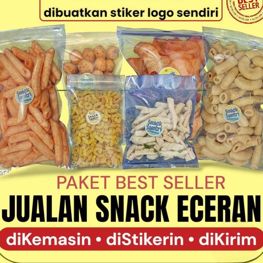 

Paket Siap Jualan Snack ( Sudah dikemasin • Sudah Dibuatkan Stiker Custom Anda )