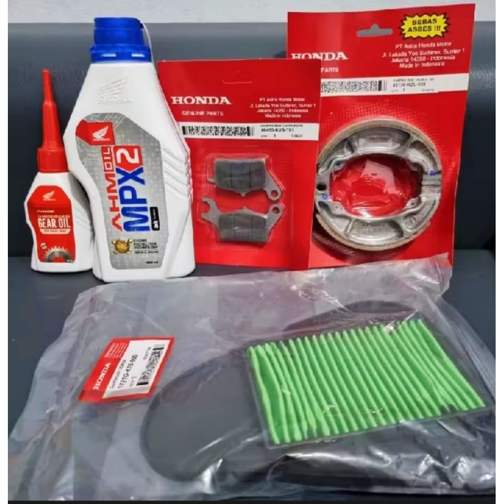Paket Hemat Service motor Matic, Oli, Oli Gardan, Kampas Rem, Saringan Udara untuk Beat Fi, Vario 11