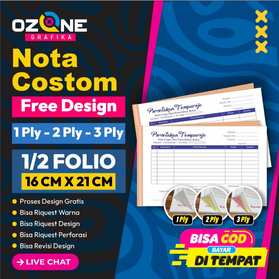 

NOTA CUSTOM 1/2 landscape Isi 100 Lembar 1 ply Free Design Bebas Pake Nama Sendiri Ozone Grafika