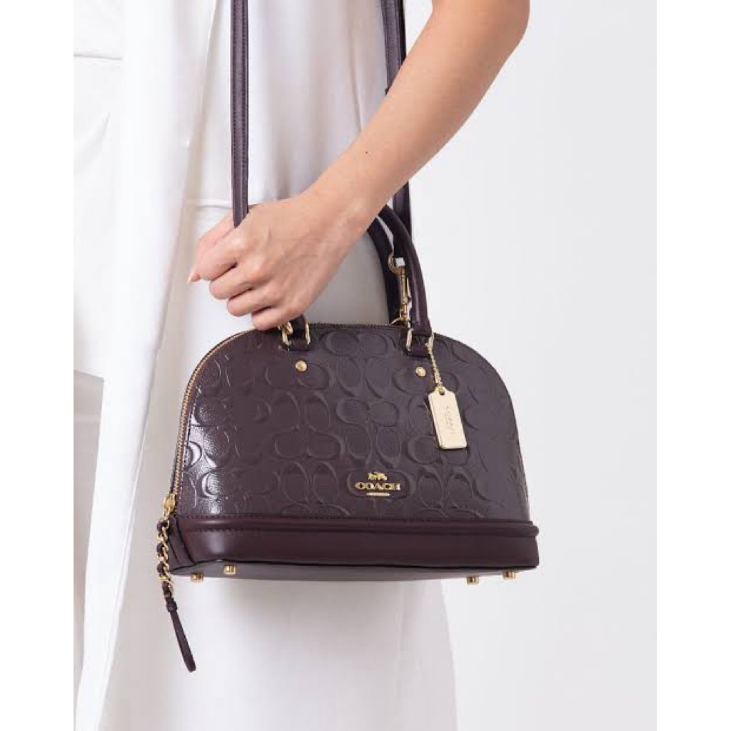 Preloved Good Condition Tas Wanita Slingbag Coach F55450 Debossed Patent Leather Mini Sierra Oxblood