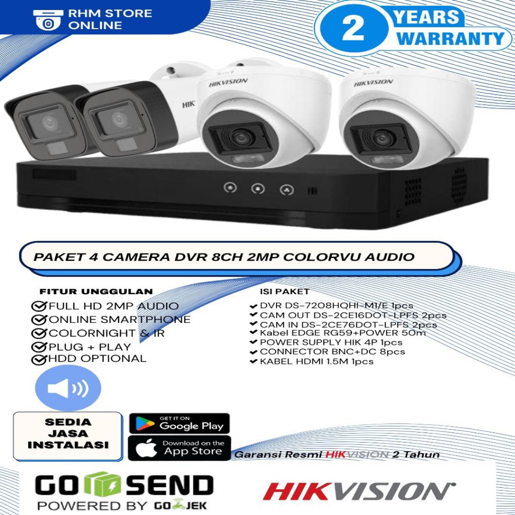 PAKET CCTV HIKVISION 4KAMERA 2MP COLORVU AUDIO