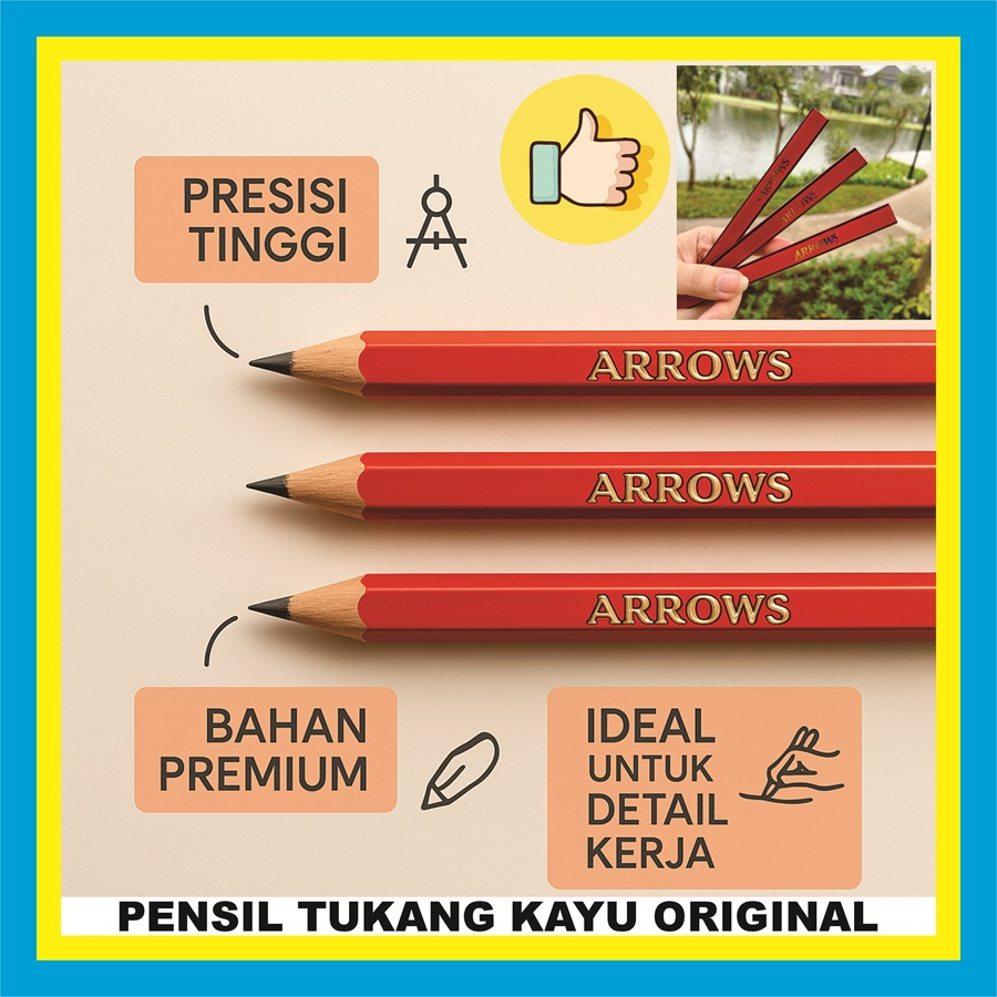 Arrows Pensil Tukang Kayu Bangunan Original 1 Pack – Goresan Kuat Mekanik & Tahan Lama Didesain Khus