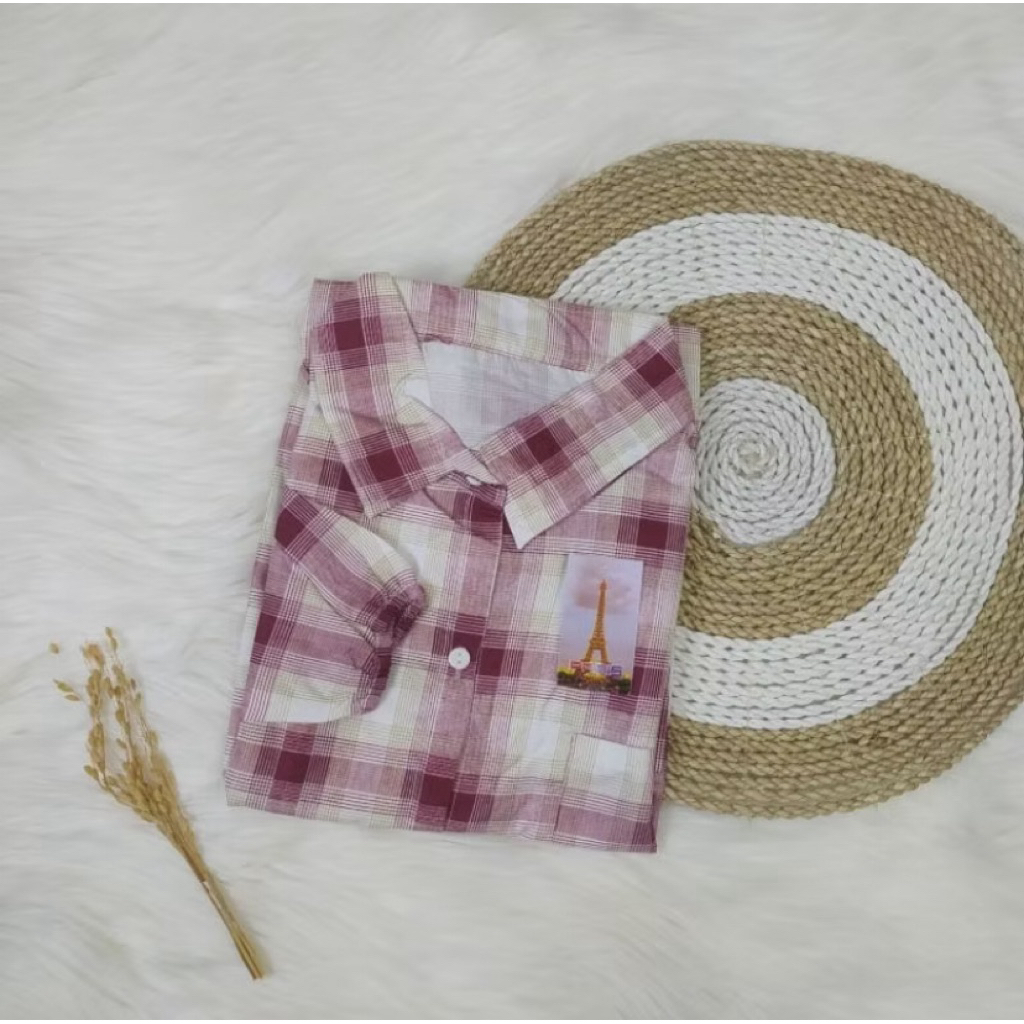 Kemeja Kotak Kotak Pink Wanita