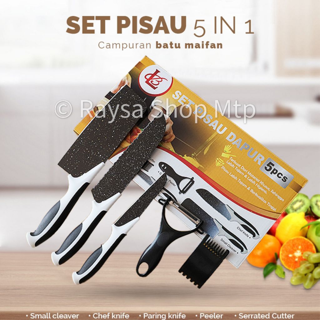 Loyal Bosque Knife Set 5in1 Pisau Dapur 5 In 1 Anti Lengket Stainless
