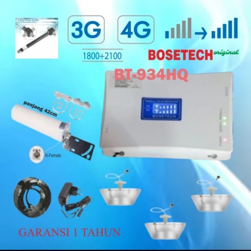 BOSETECH BT-934HQ 3 WAY Repeater GSM Penguat Sinyal Hp LTE 4G 3G Signal Booster Antena Omni Tabung O