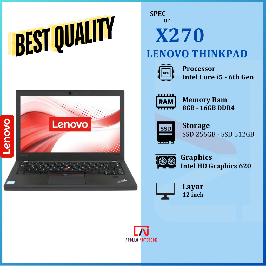 Laptop Lenovo Thinkpad X-Series | X240 X250 X260 X270 X280 X13 | i5 i7 - 16GB SSD 512GB | MULUS & BE