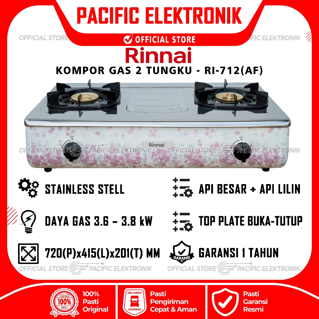 Kompor Gas Rinnai 2 Tungku Jumbo RI-712AF / 712AF