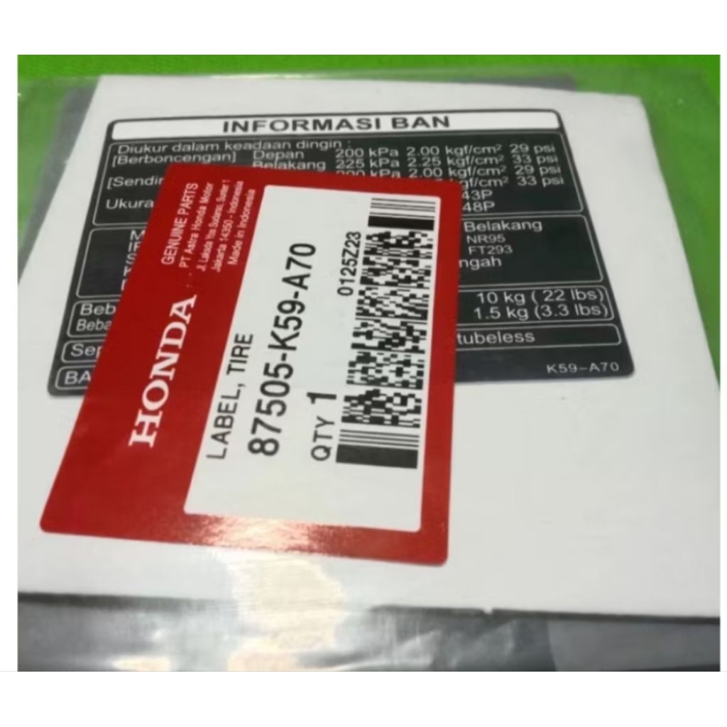 Sticker Label Informasi Tekanan Angin Ban Label Tyre Tire Vario 125 150 LED 2015-2017