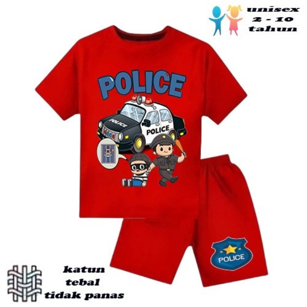 setelan baju anak laki-laki perempuan baju kaos anak laki-laki perempuan motif police polisi umur 2-