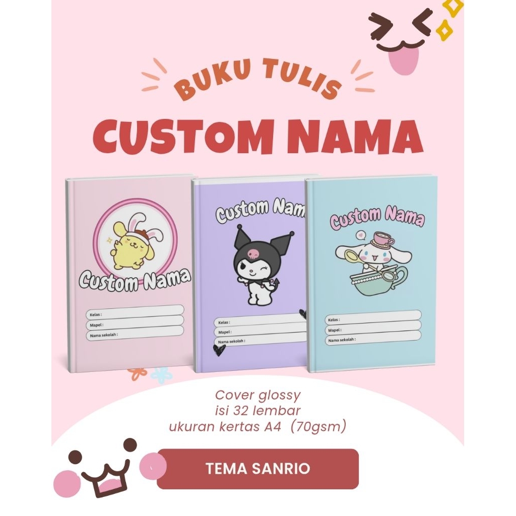 

BUKU TULIS CUSTOM TEMA SANRIO UKURAN KERTAS A4 70GSM TERMURAH