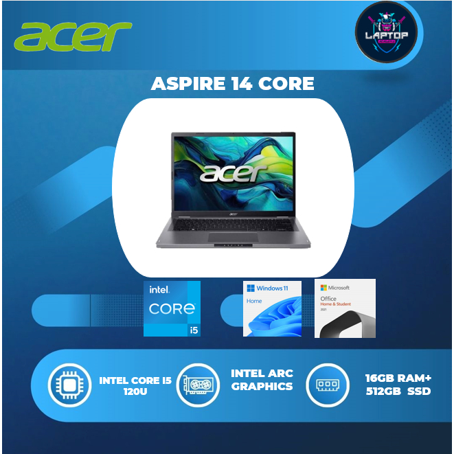 ACER ASPIRE 14 CORE I5 120U 16GB 512GB W11+OHS 14.0WUXGA IPS GRY -51M.5296