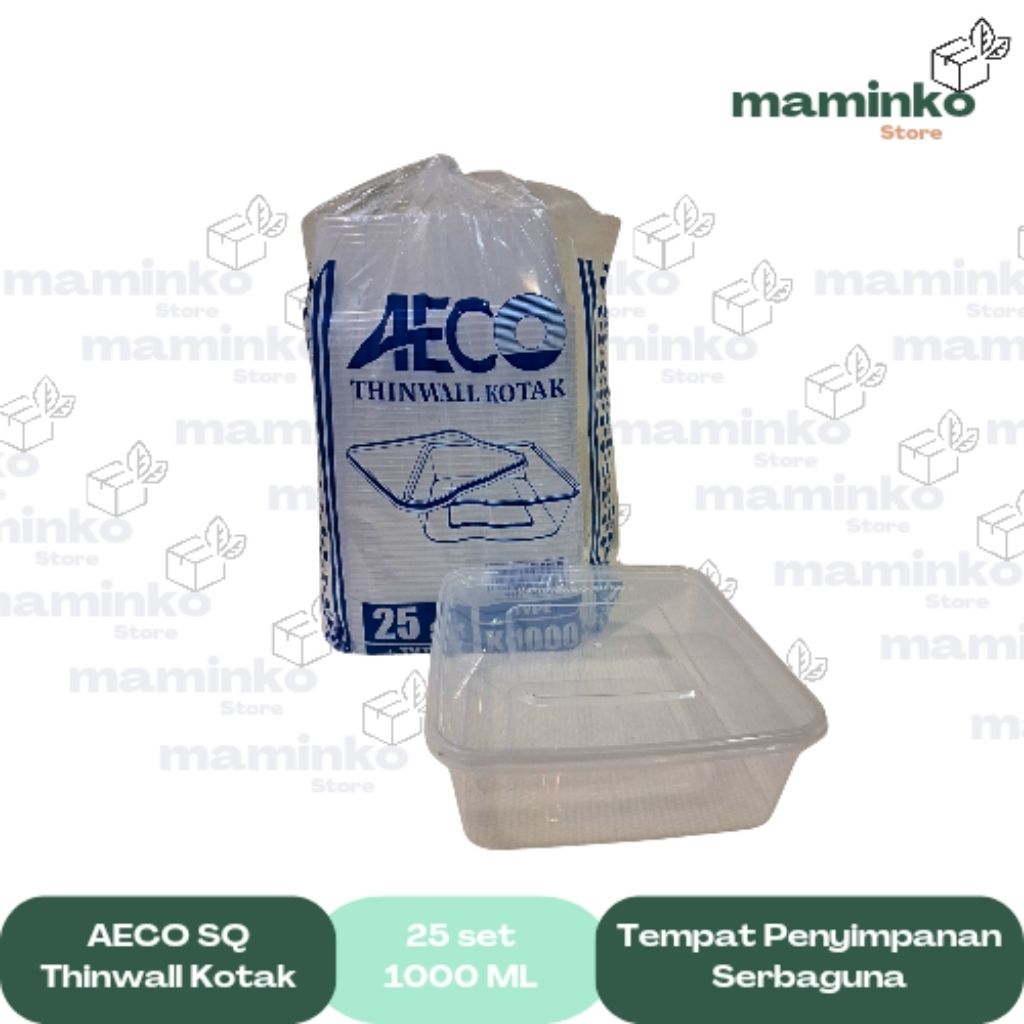 Thinwall Kotak AECO 1000 ML - Wadah Penyimpanan Plastik Square isi 25set