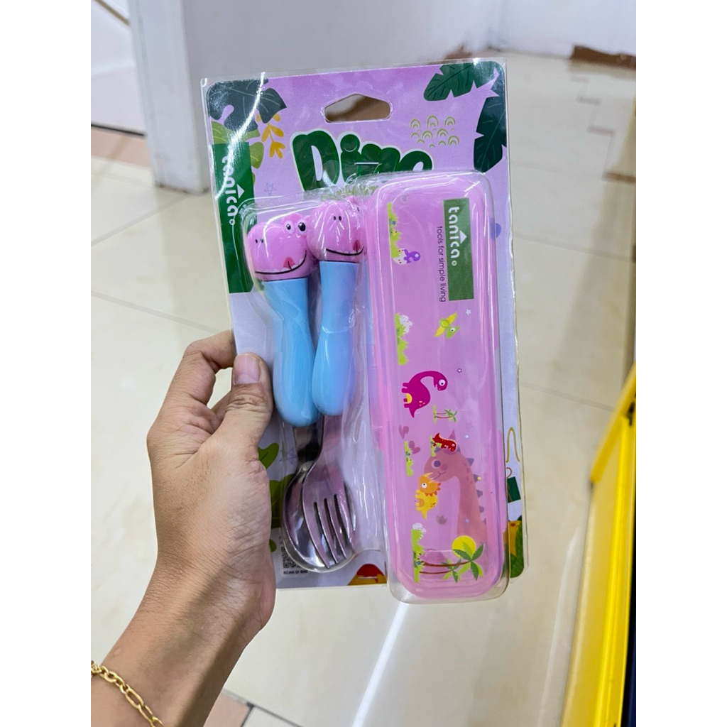 SET SENDOK MAKAN GARPU ANAK PREMIUM DENGAN WADAH/SENDOK MPASI/SENDOK STEINLESS ANAK SUPER TEBAL SET 