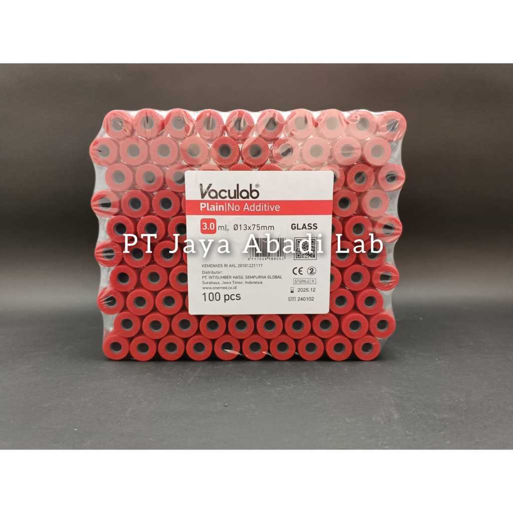 tabung darah vaculab plain 3 ml box pak isi 100 vacutainer vacum tube merah