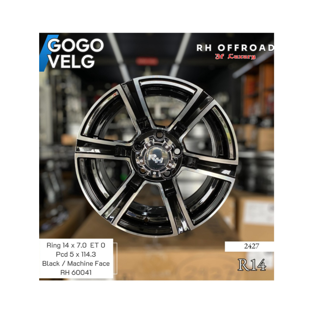 Velg Mobil R14 OFFROAD PCD 5X114,3 Lebar7 ET0 Black Machine Face Ring 14 Innova Ertiga Granmax Luxio