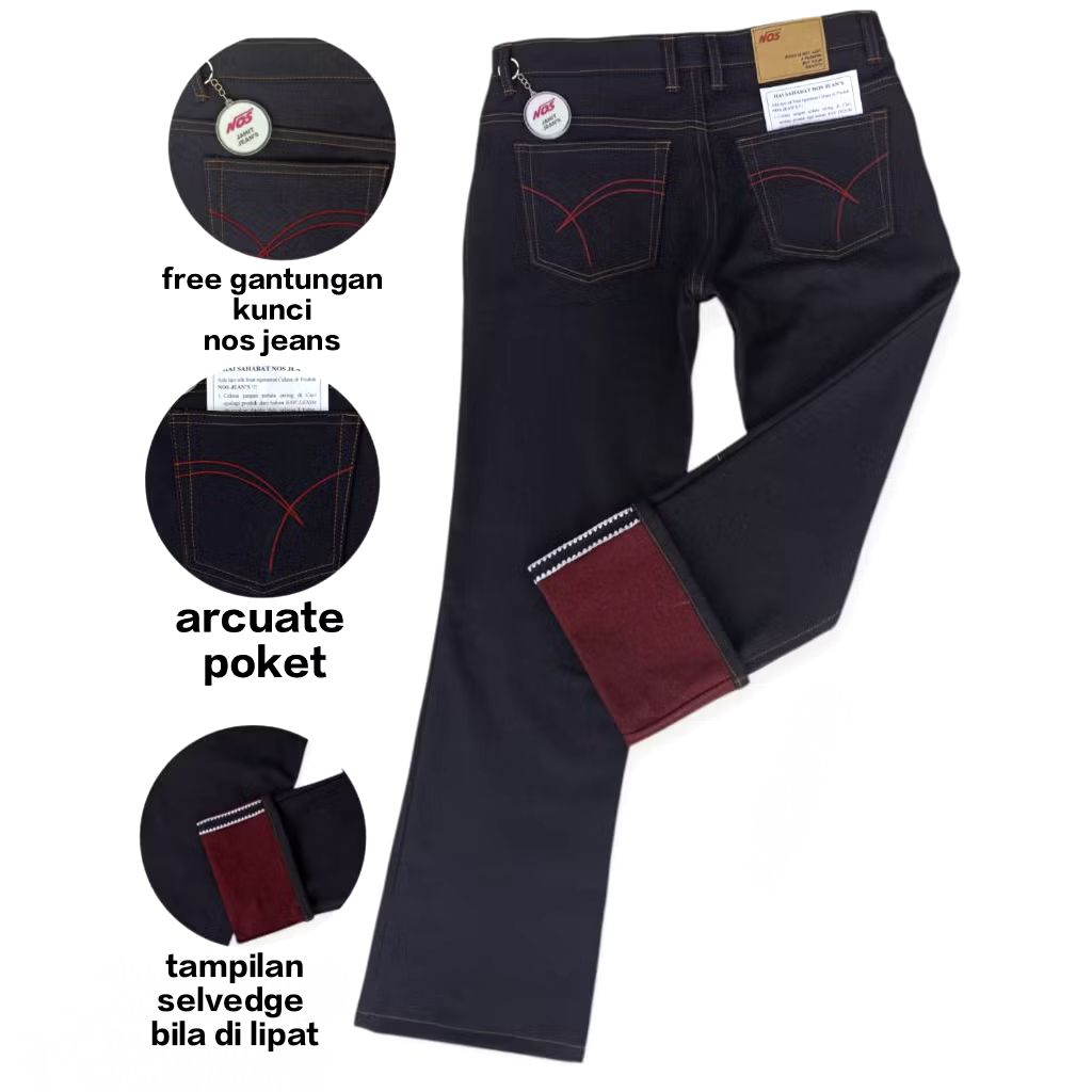 RAW DENIM SANFORIZE, AKAI OD 15oz KAKU BISA FADING ( READY SIZE 26 S/D 40 ) SELVEDGE SHELL STITCH