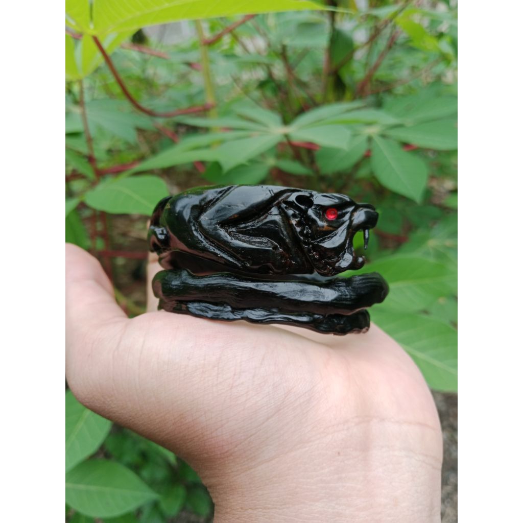 gelang akar bahar hitam lilit 3 ukir maung