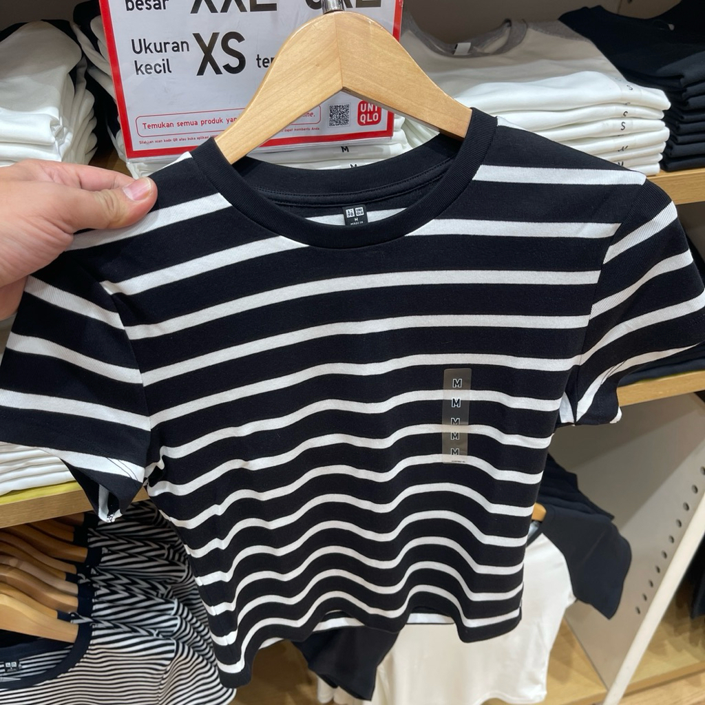 Tshirt Uniqlo Woman MINI crop stripe black