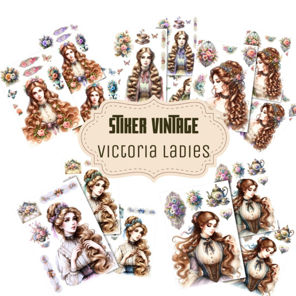 

Stiker Vintage VICTORIAN LADIES Tiga Macam Warna Deco Journal