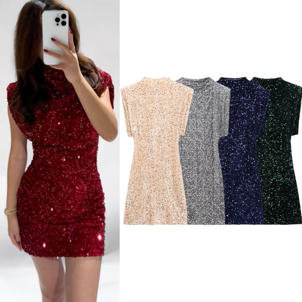 Bhusana Castle 76868 velvet sequin party mini dress / dress sequin wanita